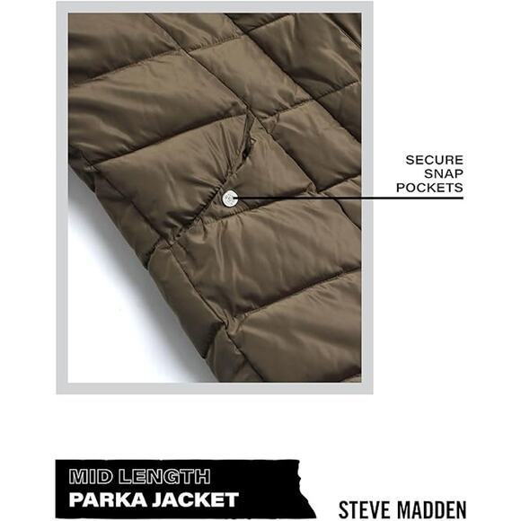 NWT - Steve Madden Chevron Quilted Outerwear Jacket in Olive Green Size: S/P - Picture 3 of 9